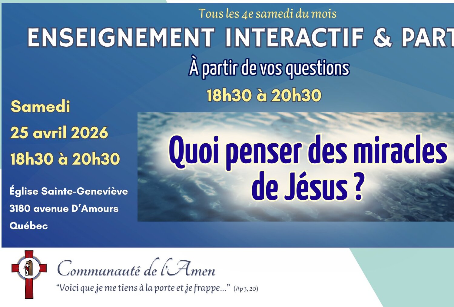 Communauté de l’Amen t’invite à une soirée d’enseignement et de partage