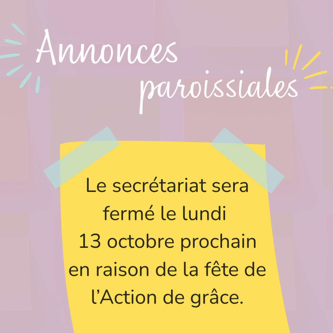 FERMETURE DU SECRÉTARIAT