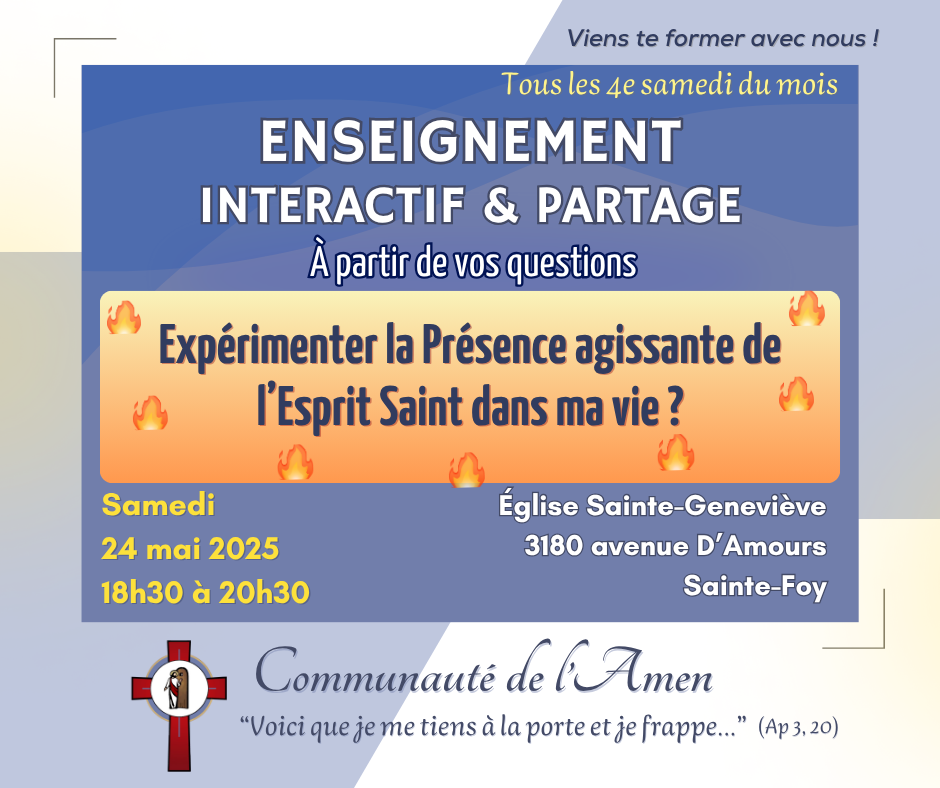 Communauté de l’Amen t’invite à une soirée d’enseignement et de partage